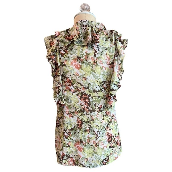 Sunny Leigh Floral Green Coral White Button Down Flowy Chiffon Blouse in Medium - Picture 6 of 10